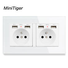 Minitiger 2 Gang французская стандартная настенная розетка с 4 usb-портом для зарядки скрытый мягкий светодиодный индикатор панель из хрустального стекла 2024 - купить недорого