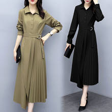 5XL Pleated Patchwork Women's 2020 New Dress Spring Autumn Large Size Long Slim Temperament Office Ladies Work Dress Robes R282 2024 - buy cheap