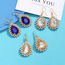 Luxury Blue Rhinestone Drop Earrings for Women Brilliant Water Drop Earrings Dangle 2020 Jewelry Crystal Gifts 2024 - buy cheap