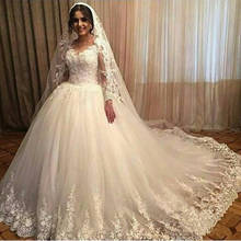 Vestido de noiva elegante vestido de noiva vestido de baile de princesa moda apliques mangas compridas vestidos de noiva 2024 - compre barato
