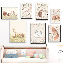 Pôster de parede para decoração de quarto infantil, figura nórdico de coelho, raposa, cervo-ouriço, arte para parede, pôsteres impressos 2024 - compre barato