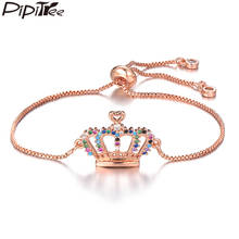 Pipitree Multi Cubic Zirconia Crown Bracelet Femme Rose Gold Color Slider Chain Trendy Bracelets for Women Girls Jewelry Gift 2024 - buy cheap