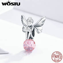 WOSTU Pink Zircon Flower Elf Charms 100% 925 Sterling Silver Fairy Beads Fit Original Bracelet Pendant For Women Jewelry FIC1483 2024 - buy cheap