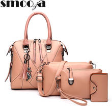 Conjunto de bolsas femininas, 4 peças, fashion, bolsa de mão, 5 cores, quatro peças, couro, bolsa de ombro, tote, bolsa mensageiro, moeda, aba 2024 - compre barato