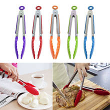 Silicone Kitchen Cooking Salad Serving BBQ Tongs Stainless Steel Handle Utensil 2024 - buy cheap