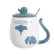 Taza de cerámica con diseño de elefante azul, vaso creativo con tapa, cuchara, regalo para estudiantes, café, leche, 1 Juego 2024 - compra barato