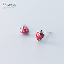 Женские серьги-гвоздики с красной эмалью Modian Charm, из стерлингового серебра 925 пробы с фруктовой клубникой, европейские ювелирные изделия, новинка 2020 2024 - купить недорого