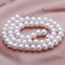 Joyería noble de regalo para mujer, collar de perlas naturales de 9-10MM, joyería 100%, collares de perlas blancas de agua dulce reales 2024 - compra barato
