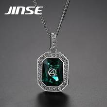JINSE Hip Hop Female Cubic Zircon Pendant Iced Out CZ Stone Red/Blue/Green Pendant Necklaces Men's Jewelry Free Cuban Chain 2024 - buy cheap