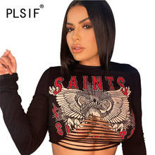 Women Punk Letter Print O Neck Long Sleeve T-shirt Tops for 2021 new winter spring Tee Tops 2024 - buy cheap