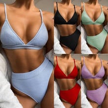 Women Solid Split Triangle Swimsuits 2 Piece Brazilian Top Thong High Waist Bikini Set High Cut Bathing Suits Cheeky Swimwear 2024 - buy cheap