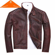 Chaqueta 100% auténtica para hombre, abrigo de cuero de vaca a la moda, ropa de calle para hombre, abrigos de Moto y motociclista, Casaco Delgado U-9907 2020 2024 - compra barato