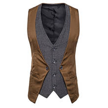 Mens Suit Vest Fake Two Pieces Double Breasted Vest Men Business Gentleman Waistcoat Men Party Wedding Gilet Homme Costume XXL 2024 - buy cheap