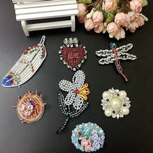 1Pcs Rhinestone Feather Heart Love Beaded Patch for Clothing Sewing Beading Applique Clothes Shoes Bags Decoration Patches 2024 - buy cheap