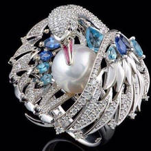 LETAPI-anillos de compromiso de boda para mujer, joyería femenina de lujo, Color plateado, cisne blanco vintage, Perla simulada, regalo de fiesta 2024 - compra barato
