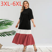 New 2021 Ladies Summer Plus Size Long Dress For Women Large Short Sleeve Large Loose Ruffle Pleated Stripe Dress 3XL 4XL 5XL 6XL 2024 - buy cheap