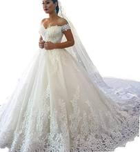 2021 White Off the Shoulder Vestido De Noiva Wedding Dress Train Custom-made Plus Size Bridal Tulle Mariage 2024 - buy cheap