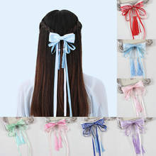 Ancient Style Hair Accessories Tassel Bow Tie Blue and White Porcelain Retro Hanfu Headdress Ribbon Children's Hair Clip 2024 - buy cheap