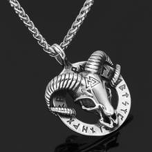 Colgante de calavera con cabeza de oveja para hombre, collar de acero inoxidable Vikingo, Punk, gótico, de tendencia, joyería para fiesta de motocicleta 2024 - compra barato