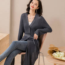 2020 Spring Women Long thin Knitted cool linen Cardigan Fashion long Jacket Casual Ladies Outwear Tops 2024 - buy cheap