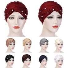 Women Elastic Turban Hat Muslim Hijab Beads Cancer Cap Head Wrap Cover Scarf Stretch Beanie Bonnet Indian Chemo Hair Loss New 2024 - buy cheap