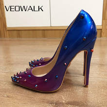 Veowalk-zapatos de tacón alto con punta puntiaguda para mujer, calzado Sexy con remaches, para fiesta y Club, color azul degradado y morado 2024 - compra barato