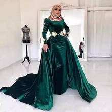 Green Muslim Velvet Detachable Train Prom Dresses Mermaid Long Sleeve Appliques Formal Evening Party Gowns vestidos de gala 2024 - buy cheap