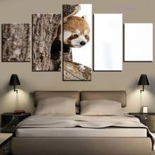 Arte de decoração de casa com cinco peças, poster artístico de parede de animal, pequeno guaxinim, pintura em tela hd, decoração sem moldura 2024 - compre barato