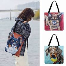 Outdoor Beach Bags Fashion Shopping Bag Watercolor Dog Oil Painting Printed Tote Bag For Women Casual Tote Ladies Shoulder Bag 2024 - buy cheap