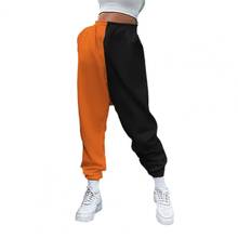 Pantalones bombachos de cintura alta para mujer, pantalón de chándal informal holgado, con bloqueo de Color, estilo Cargo para Fitness, 2021 2024 - compra barato