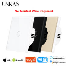 UNKAS No Neutral Wire Wifi Wall Touch EU Switch Required Smart Light 1 / 2 / 3 Gang 220V Tuya Support Alexa Google Home Outlet 2024 - buy cheap