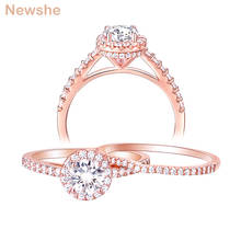 Newshe Solid 925 Sterling Silver Rose Gold Wedding Ring Sets For Women Promise Engagement Rings AAAAA Zircon Jewelry Gift BR0825 2024 - buy cheap
