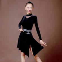 Костюм для латинских танцев детское платье для латинских танцев тренировочная одежда плотное черное платье с длинными рукавами одежда для выступлений для девочек DQS3310 2024 - купить недорого