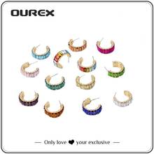 OUREX 2021 New Fashion Punk Style Rhineston C Shape Hoop Earrings Simple Design Crystal  Earrings for Women Party  Jewelry 2024 - buy cheap