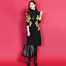 Women Autumn Winter Dress Mid-Length Korean Version Of Large Size 4xl Knitted Half High Collar Warm Fashion Sweater Wool Shirts 2024 - buy cheap