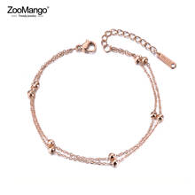 ZooMango Trendy Double Layers Round Beads Charm Bracelet Rose Gold Color Titanium Steel Chain Link Women's ID Bracelet ZB19051 2024 - buy cheap