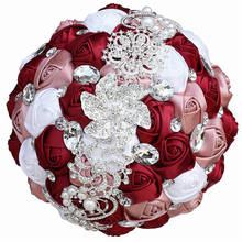 Lançamento buquê de noivas artesanal estilo europeu, fita de cetim strass borgonha branca rosa wquartb 2024 - compre barato