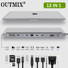 Концентратор USB 3,0 12 в 1 MST Type C, USB-хаб с HDMI, док-станция VGA RJ45, USB адаптеры-конвертеры PD для Loptop Thunderbolt 3 2024 - купить недорого