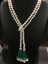 Hot sell long 7-8mm natural white freshwater pearl sweater green chain necklace fashion  Best gift for mom jewelry  48inch 2024 - buy cheap