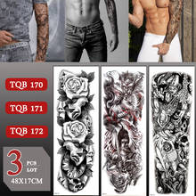 3 pçs/lote braço cheio à prova dwaterproof água crânio flor tatuagem temporária etiqueta grande braço manga falso tatuagens para homens 2024 - compre barato