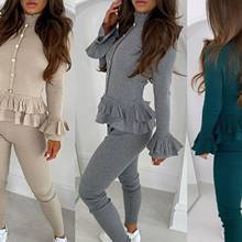 Tracksuit Autumn Women Outfits Chic Long Sleeve Ruffle Buttons Blouse Skinny Pants Set Outfit Suit 2020 Sweatpants Outfits 2024 - buy cheap