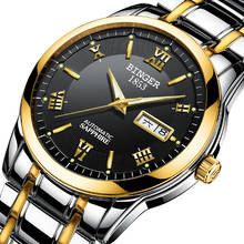 Marca de luxo suíça relógios de pulso mecânico automático binger safira aço inoxidável à prova d' água embutido masculino 2024 - compre barato