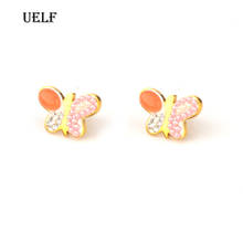 Uelf Fashion Luxury Crystal Stainless Steel  Stud Earrings Butterfly Design Earring For Women Girl Ear Jewelry Gift 2024 - buy cheap