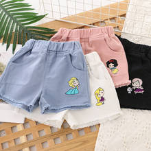 4-9 Years Kids Girl Shorts Summer Pants Cartoon Embroidery Children Girl Denim Elastic Waist Cotton Bottom Clothes 2024 - buy cheap