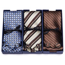 Conjunto de gravatas luxuosas de seda caxemira, azul, preto, cinza, pescoço, roupa, lenço, abotoaduras, conjunto de moda masculina, gravatas para homens 2024 - compre barato