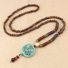 New 2020 Ethnic Nepal Long Buddhist Mala Wood Beaded Pendant & Necklace Vintage Bohemian Boho Buddha Lucky Jewelry for Women Men 2024 - buy cheap