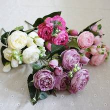 5 шт./букет, красивые искусственные розы пиона, свадебные украшения, шелковые цветы, букет, белый пион, красная роза, искусственные цветы 2024 - купить недорого