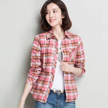 Women's Plaid Brushed Flannel Shirts Single Patch Pocket Slim Long Sleeve Cotton Thick Young Casual Blouse Top Outerwear Shirt 2024 - buy cheap