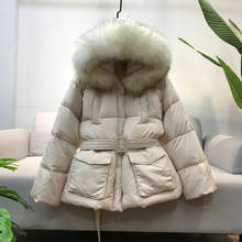 90% White Duck Down Jacket 2019 Women Thick Winter Hooded Fur Collar Coat Korean Female Belt Down Jackets Doudoune Femme M250 2024 - buy cheap