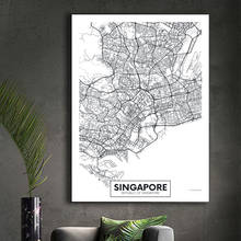 Знаменитая Карта города, Сингапур, печатная Картина на холсте, настенные художественные картины, черно-белые плакаты и принты для гостиной, домашний декор 2024 - купить недорого